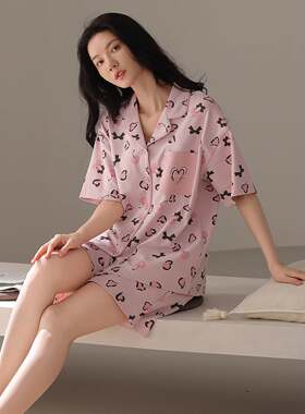 官方正品睡衣女款夏季纯棉短袖短裤女士家居服夏款甜美全棉休闲可