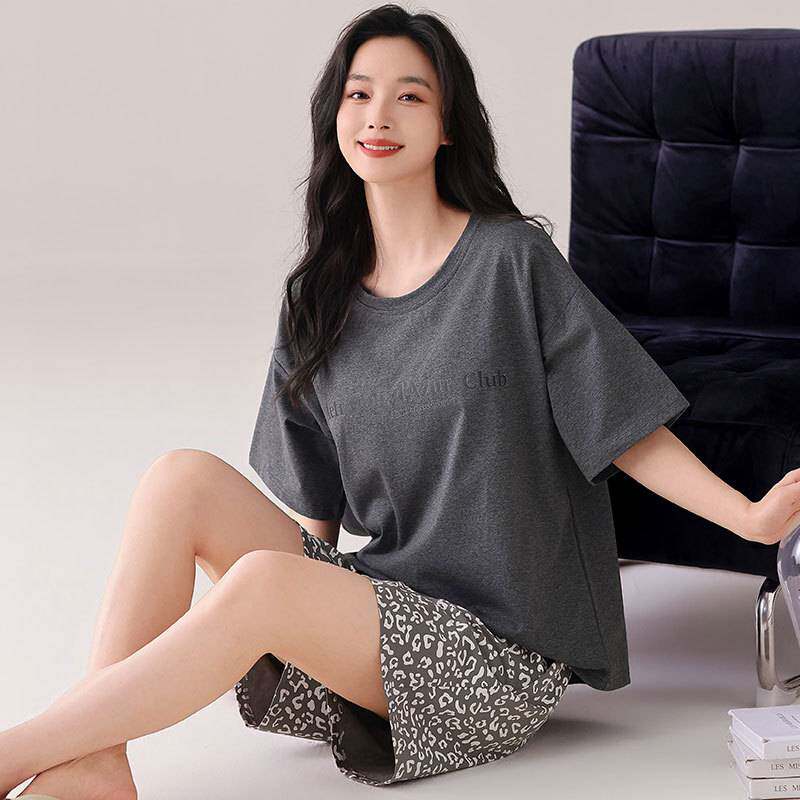官方正品带胸垫睡衣女款夏季纯棉短袖短裤套装可外穿防凹点女士休