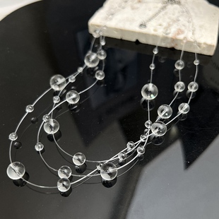 韩国网红爆款大小透明球球项链女小众设计感多层锁骨链高级感颈链