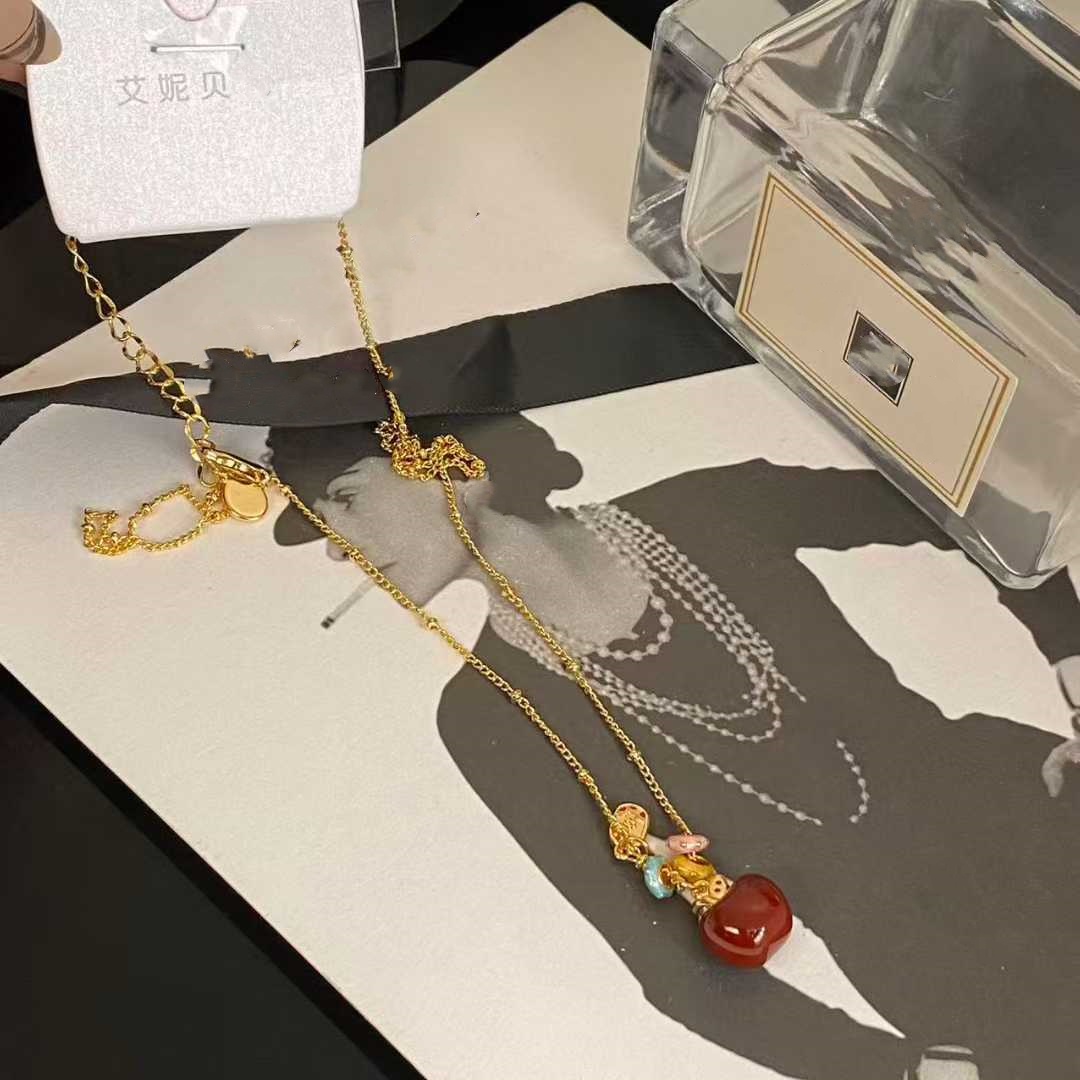 新中式砂金钱币圈圈苹果项链吊坠