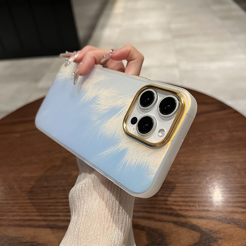 轩晴适用于iphone17pro手机壳高颜值渐变羽毛炫彩磨砂苹果16proMax高级金属镜头16新款16plus全包防摔保护套