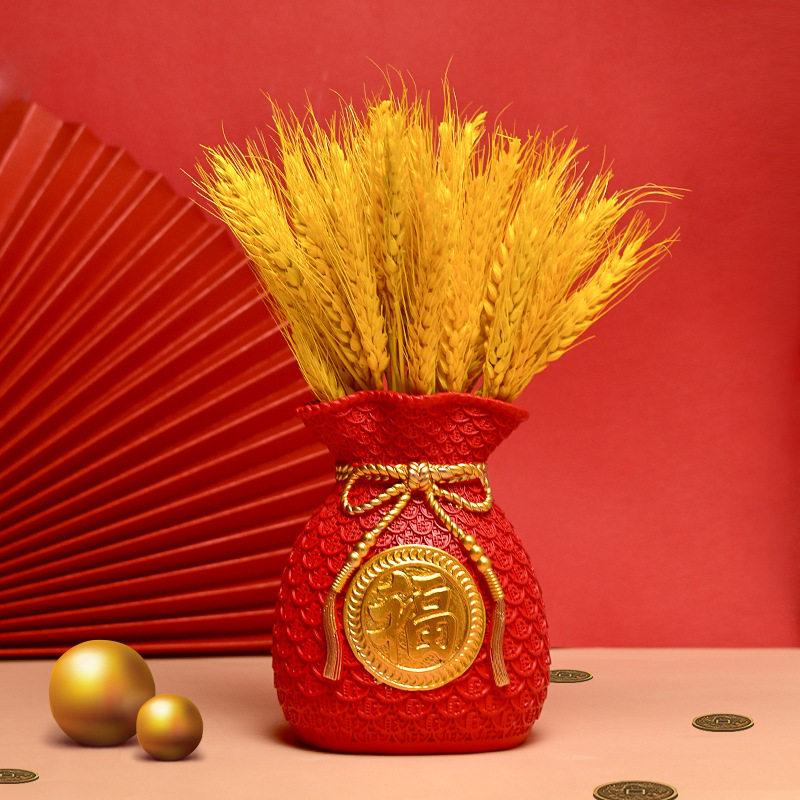 黄金麦穗福袋装饰摆件干花花瓶家居客厅玄关摆设开业乔迁礼物