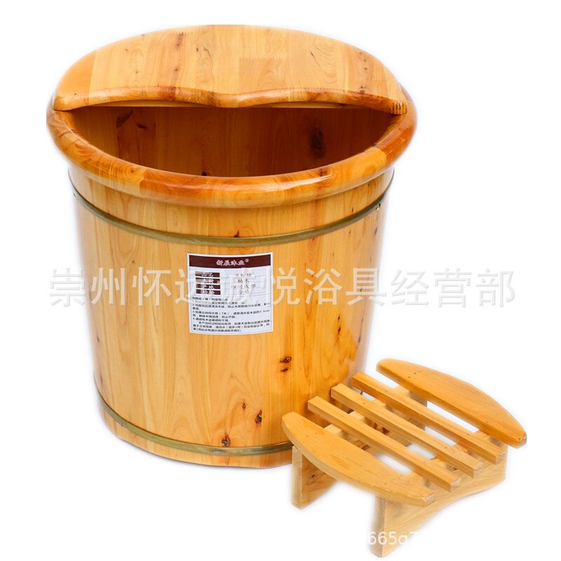 40cm高香柏木圆边加盖凳泡脚桶足浴盆洗脚木桶木制品