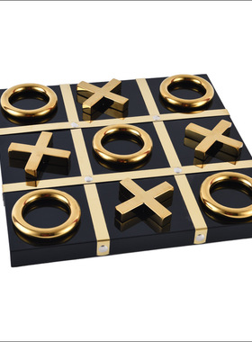 现代北欧客厅轻奢棋盘摆件木质钢琴烤漆样板房茶几棋盘工艺品摆设