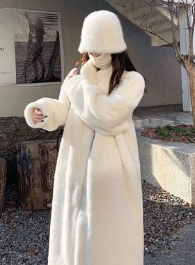 秋冬加厚长款立领水貂毛貂绒皮毛一体毛毛皮草外套女大衣