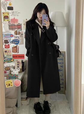 毛呢大衣女中长款小个子2025新款秋冬季学院风黑色高级感毛呢外套