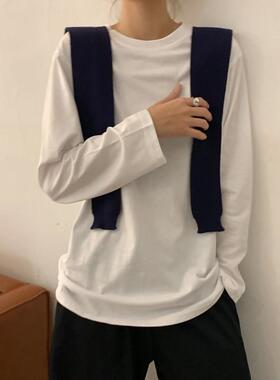 白色打底衫女秋季2025新款韩版女装洋气内搭纯色学生长袖t恤女潮