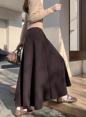 字新款气质2025半身裙秋大摆长裙A加厚冬女伞裙毛呢垂感高腰显瘦