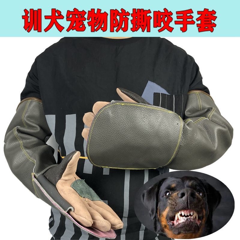 大型犬防咬手套训犬大型猫狗鸟毒蛇凶猛动物防护牛皮户外防护加厚