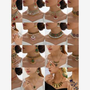 Indian bride wedding necklace earrings印度民族风复古吊坠项链