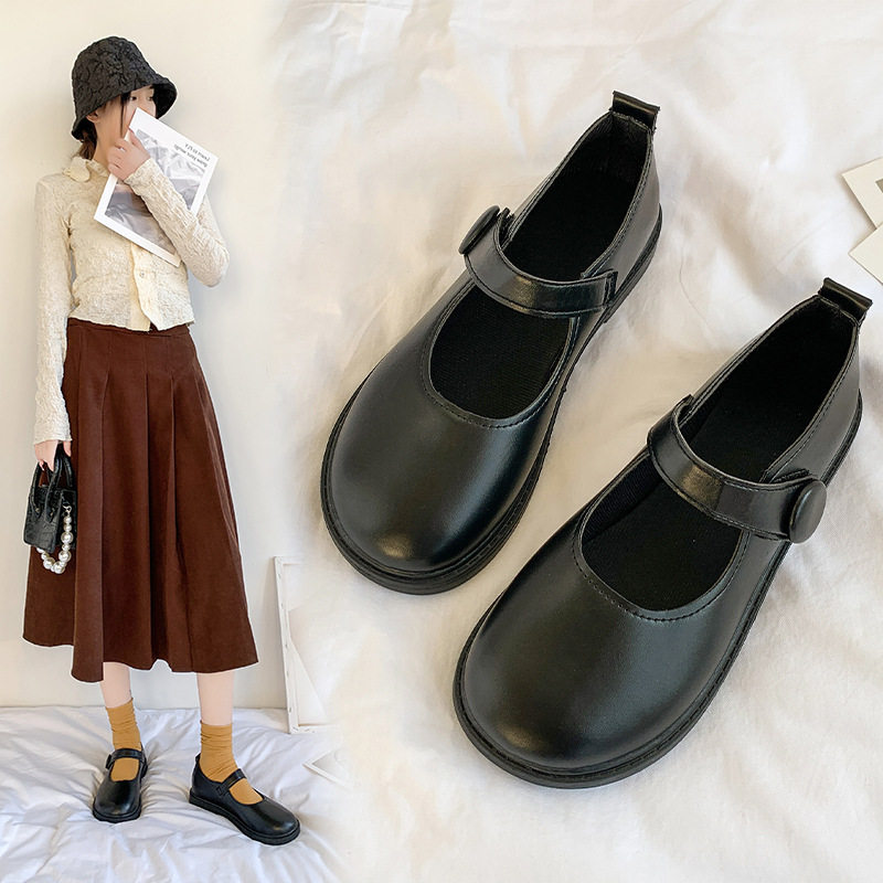 shoes women日系魔术贴小皮鞋女学生新款复古黑色玛丽珍鞋单鞋