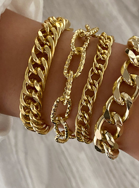 European gold punk alloy metal bracelet欧美金色粗链金属手链