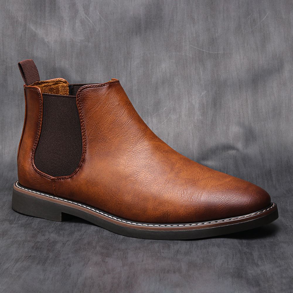 Fashion Retro Chelsea Boots Men Leather Business Dress Shoes