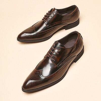 Men Patent Brogue Dress Shoes Classic Business Formal Shoes