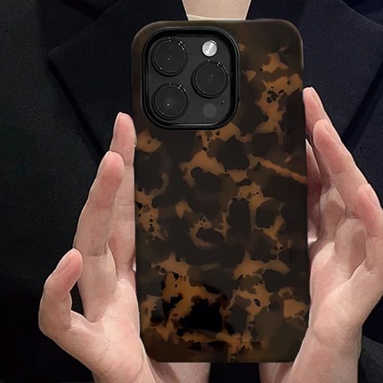 小尹高级感玳瑁豹纹适用苹果14promax手机壳菲林iphone15pro光面12pro防摔13promax女款14plus软壳复古保护套