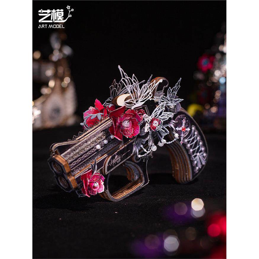 艺模掌心雷 仿真木质皮筋玩具枪立体拼图拼装积木模型拍照cosplay