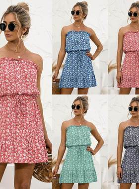 2022 Sexy floral dress wipe a bosom 性感抹胸碎花连衣短裙
