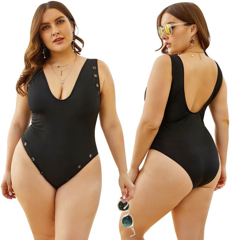 Black One Piece Swimsuit Women Backless Bathing Suit大码泳衣