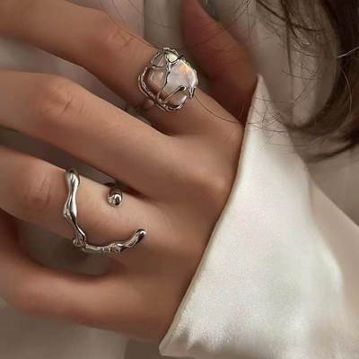 小众设计感珍珠戒指女 Irregular pearl Rings index finger ring