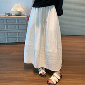 白色花苞裙女2026春夏新款 气质半裙天丝宽松空气感中长蓬蓬半身裙