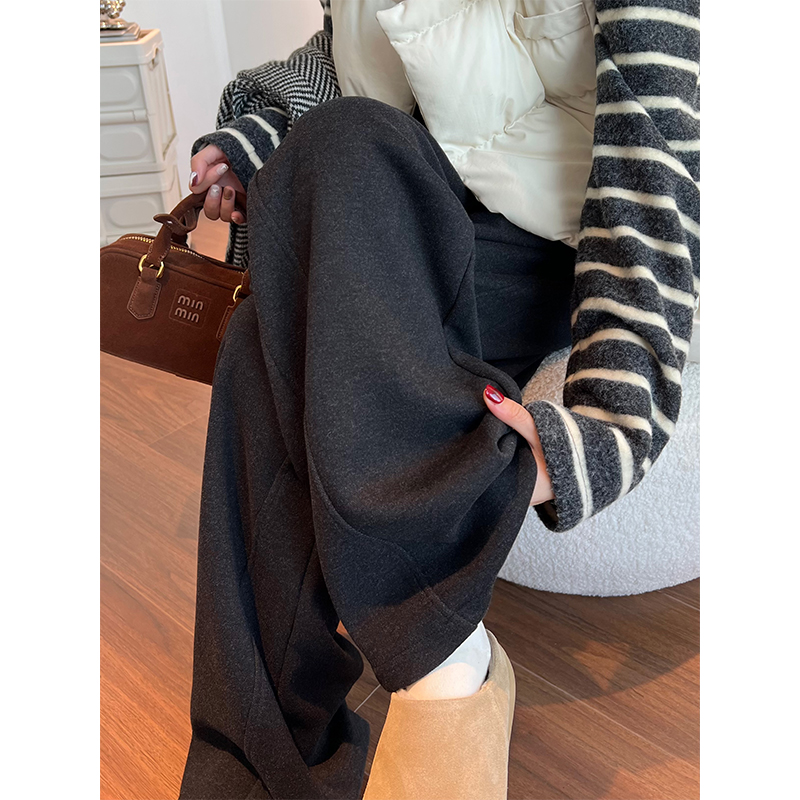 阔腿裤女秋冬高腰垂感加绒羊毛裤