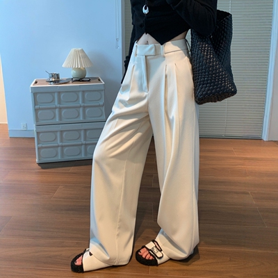 白色西装裤女夏季2026春秋高级感垂感雅赛尔休闲直筒裤高腰阔腿裤