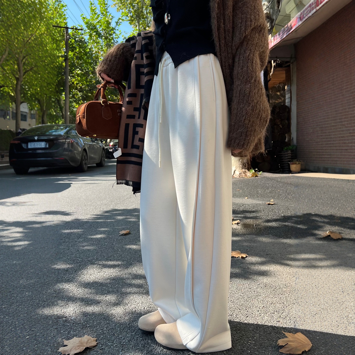 白色羊毛阔腿裤女秋冬季2025新款