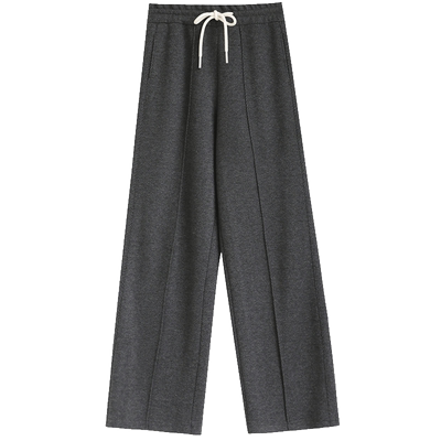 人字纹阔腿裤女窄版毛呢西装裤