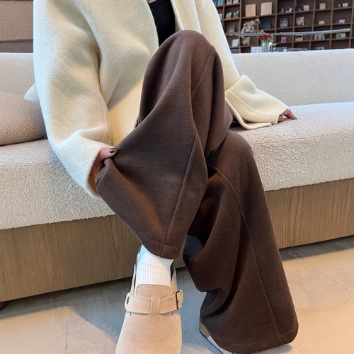 棕咖色阔腿裤女秋冬老钱风裤子