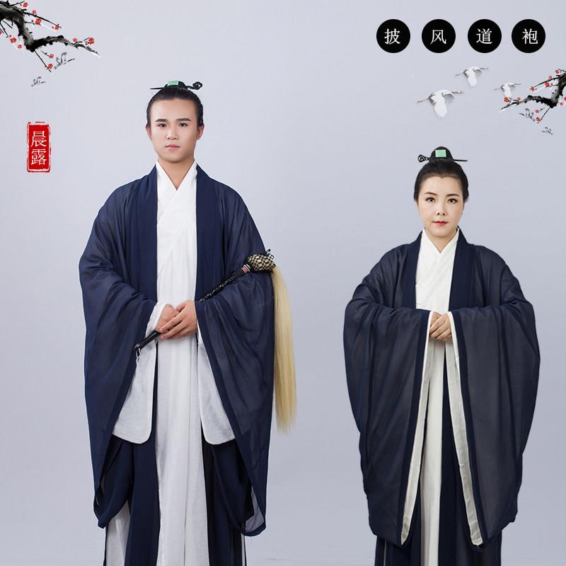 武当太极服披纱外披风大袖得罗道袍三清领得罗袖麻纱面料男女同款图片