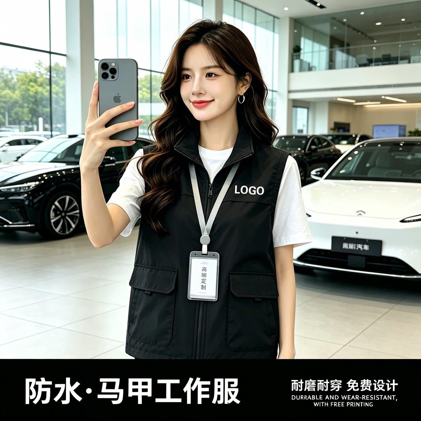 高端4S店马甲工作服定制印logo防水背心车展会活动宣传台球厅工装图片