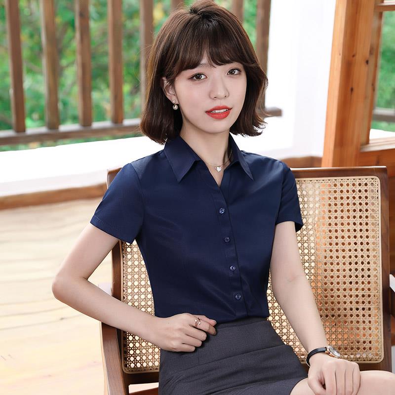 白衬衫女职业装酒店工作服夏短袖长袖前台服务员餐饮工装制服套装