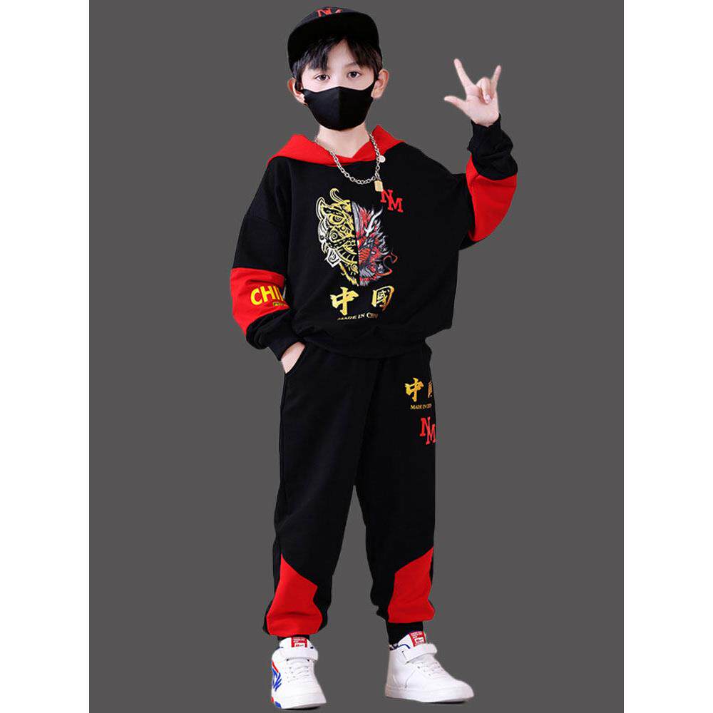 中国风童装8岁大男童长袖春秋套装9炫酷龙男孩加绒卫衣春天衣服12