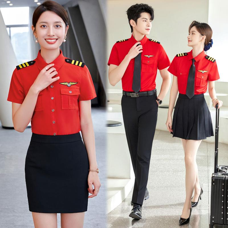 修身乐队服装男女同款短袖制服俱乐部夜场工作服衬衣空姐空少衬衫