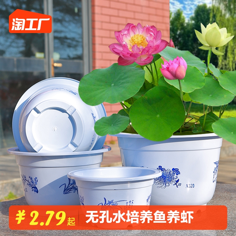 无孔水培荷花盆绿植睡莲盆栽特大塑料加厚仿陶瓷铜钱草碗莲盆缸