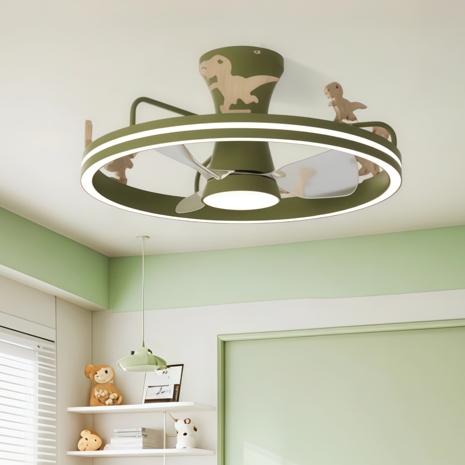 儿童房奶油风全光谱护眼风扇灯智能语音控制极简卧室吸顶灯带电扇