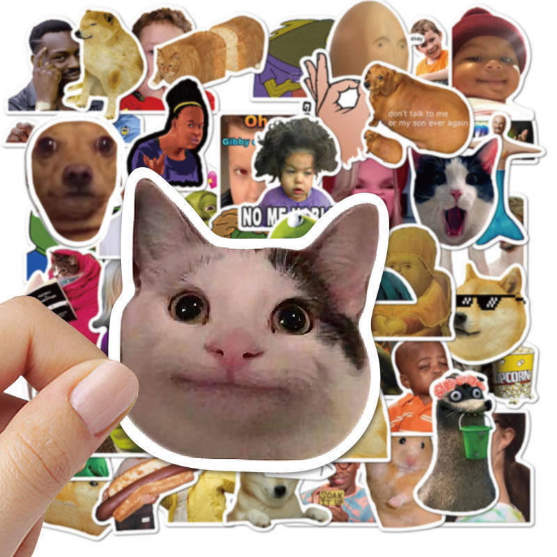 50张网红表情包行李箱笔记本电脑吉他滑板搞笑防水可移不留胶贴纸