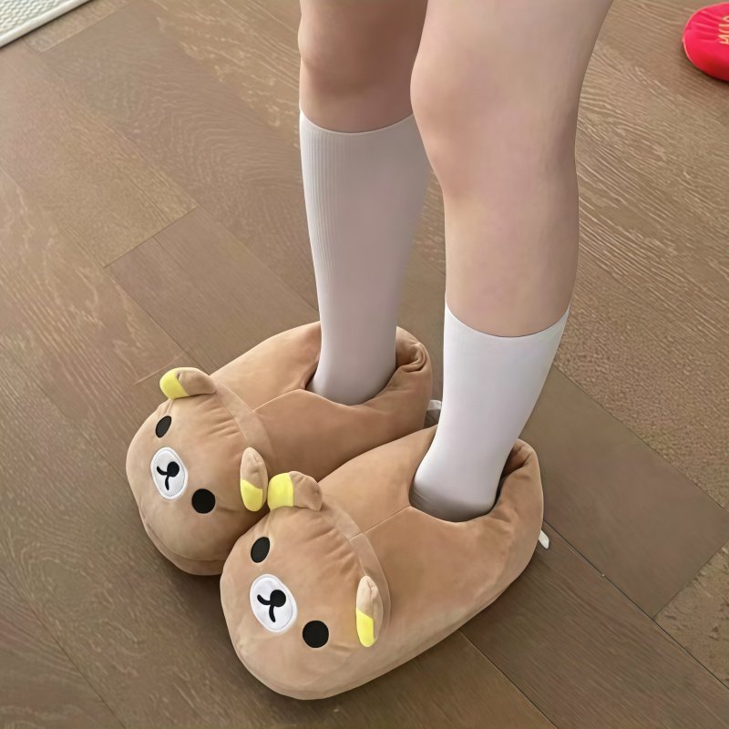 轻松熊棉拖鞋女款冬季2025新款包跟可爱小熊毛绒鞋子全包厚底防滑