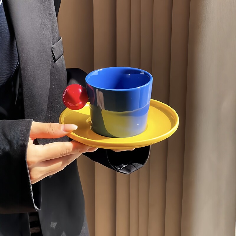 多巴胺咖啡杯陶瓷可爱杯碟套装办公室水杯碟子高颜值马克杯ins风