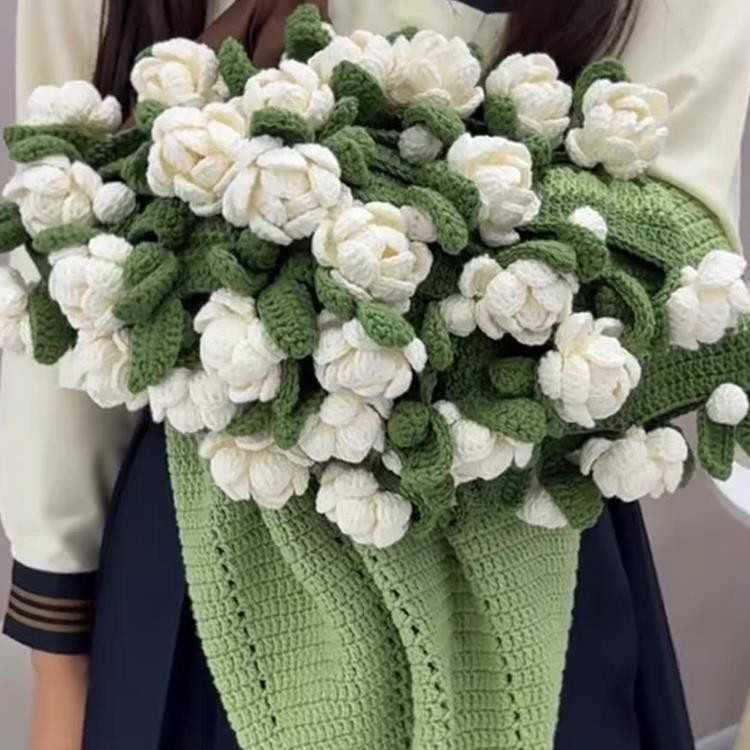 玫瑰花渐层毯花束毯子钩织手织