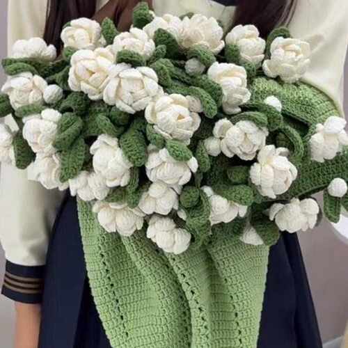 玫瑰花渐层毯花束毯子钩织手织