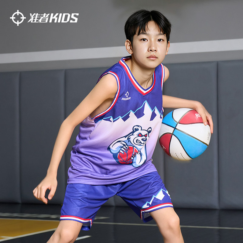 准者儿童篮球服套装数码印比赛队服学生表演球服10A抗菌训练服装