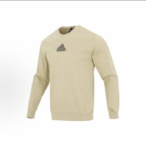 adidas 纯色徽标Logo圆领长袖卫衣 男款 卡其色  IP4966