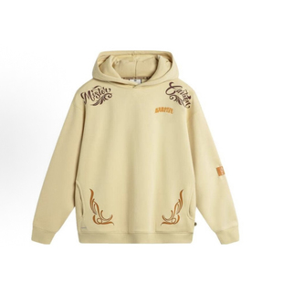 LiNing李宁 印花字母加绒连帽套头宽松卫衣 男款 藕黄色AWDTF31-2