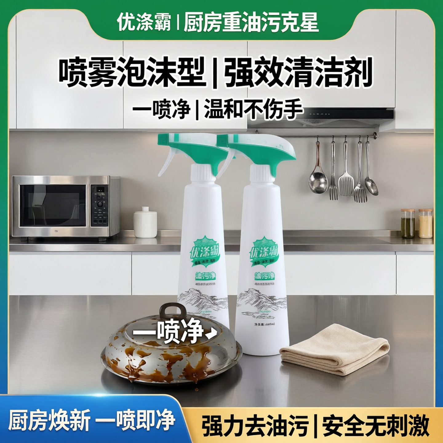 优涤霸油污净 喷雾泡沫型 厨房重油污专用 强效清洁剂 一喷净