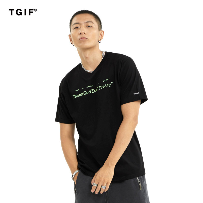 【感恩周五】tgif thank god its friday黑色标语t恤 男女同款