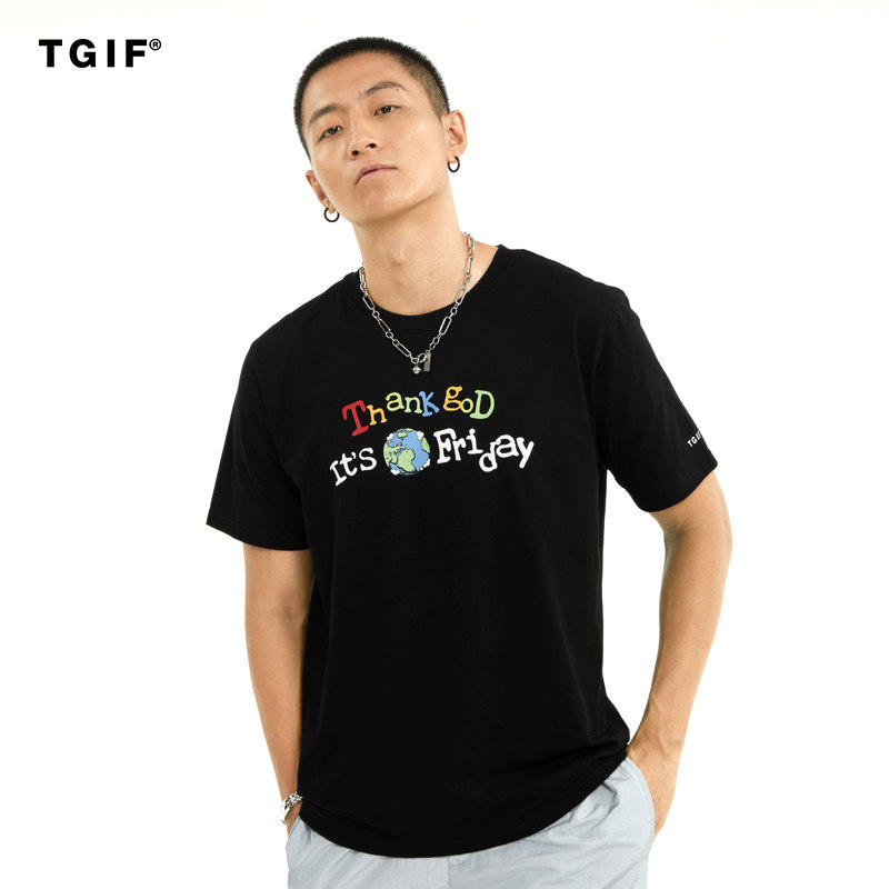 【感恩周五】tgif thank god its friday 地球印花t恤圆男女同款