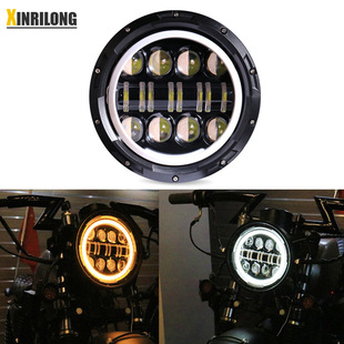 摩托车7寸LED大灯牧马人车灯复古头灯天使眼LED大灯远近光日行灯