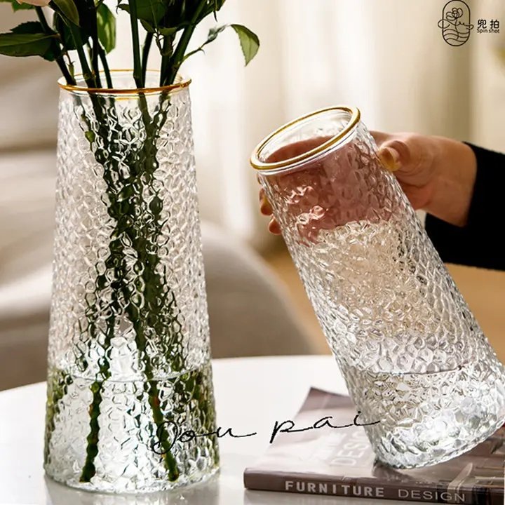 【大号30cm/两只装】冰川纹花瓶简约玻璃摆件高级感轻奢颜控插花,鲜花速递/花卉仿真/绿植园艺,花瓶,淘宝优惠券,粉丝福利购,淘宝优惠卷