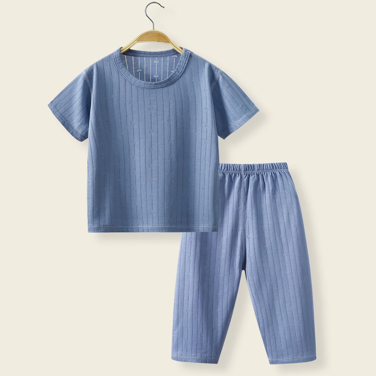 儿童短袖套装夏季长裤睡衣提花面膜T男童女童装家居服家居服套装